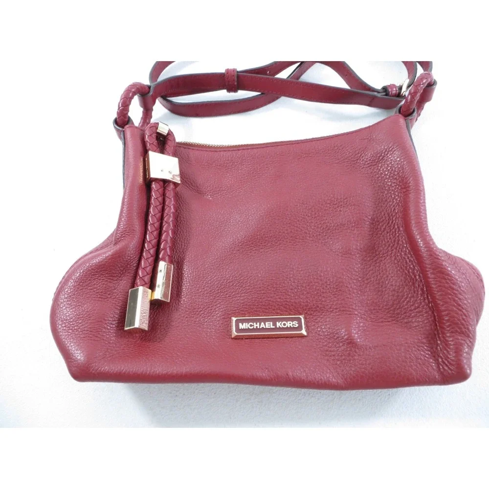 Michael Kors‎ Lexington Pebbled Leather Women's Crossbody Bag Purse Maroon Red